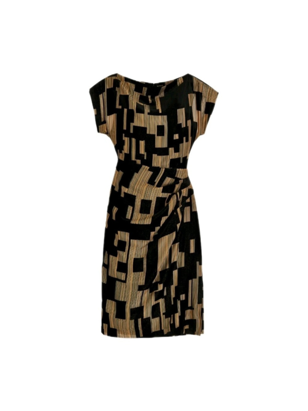 DONNA KARAN Sz 4 Dress Printed Velvet Elegant Black Gold Party Cocktail Wedding